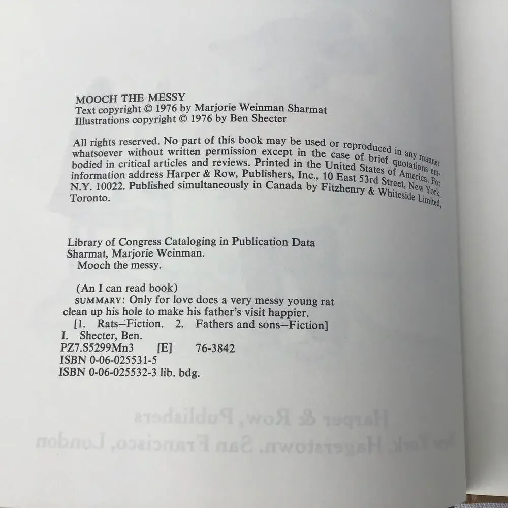 Mooch the Messy Hardcover Marjorie Weinman Sharmat Ben Shecter I Can Read 1976